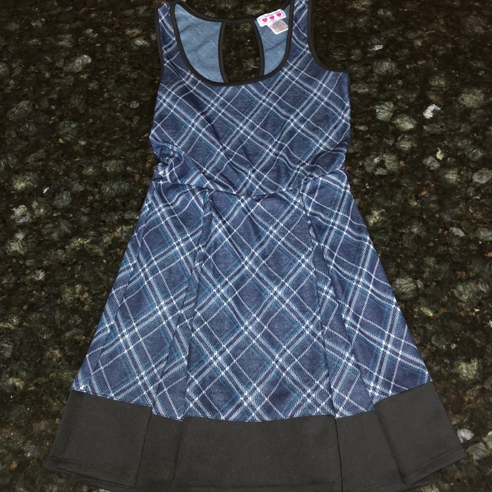Navy blue plaid pleated dress
